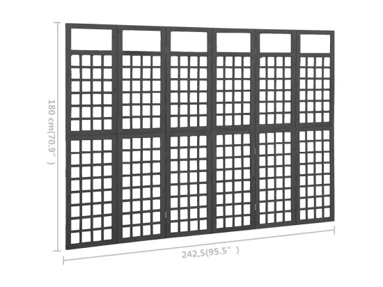 Cloison de séparation à 6 panneaux Bois de pin Noir 242,5x180cm