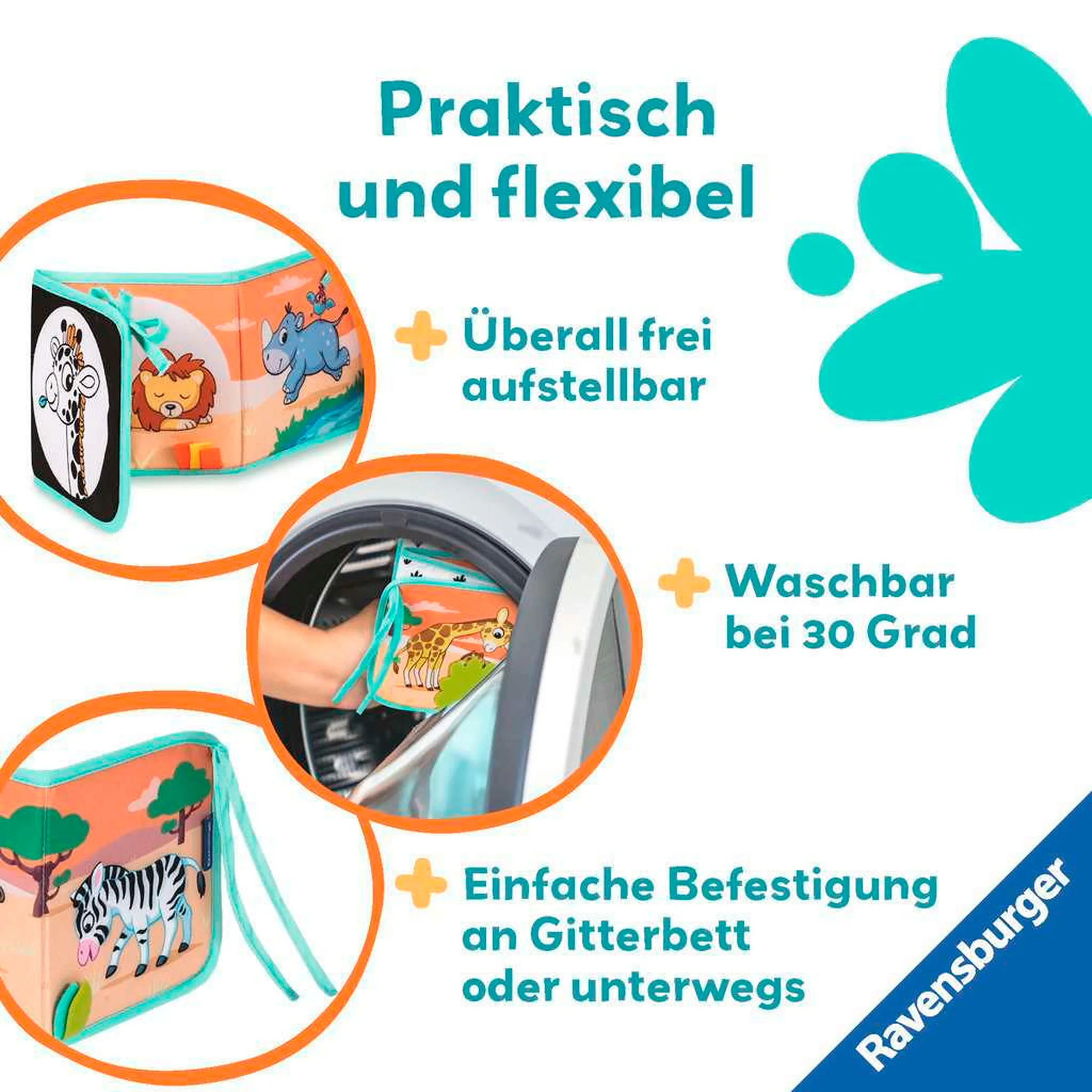 Ravensburger Mein allererstes Stoffbuch (für die Bauchlage): Wilde Tiere (Leporello)