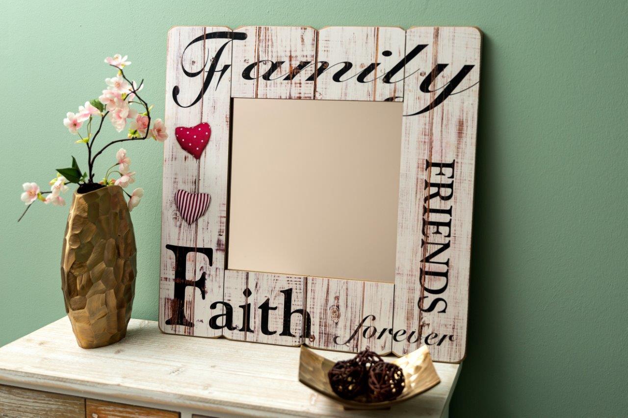 Wandspiegel Family Friends Faith forever - Holzoptik - 60x60 cm