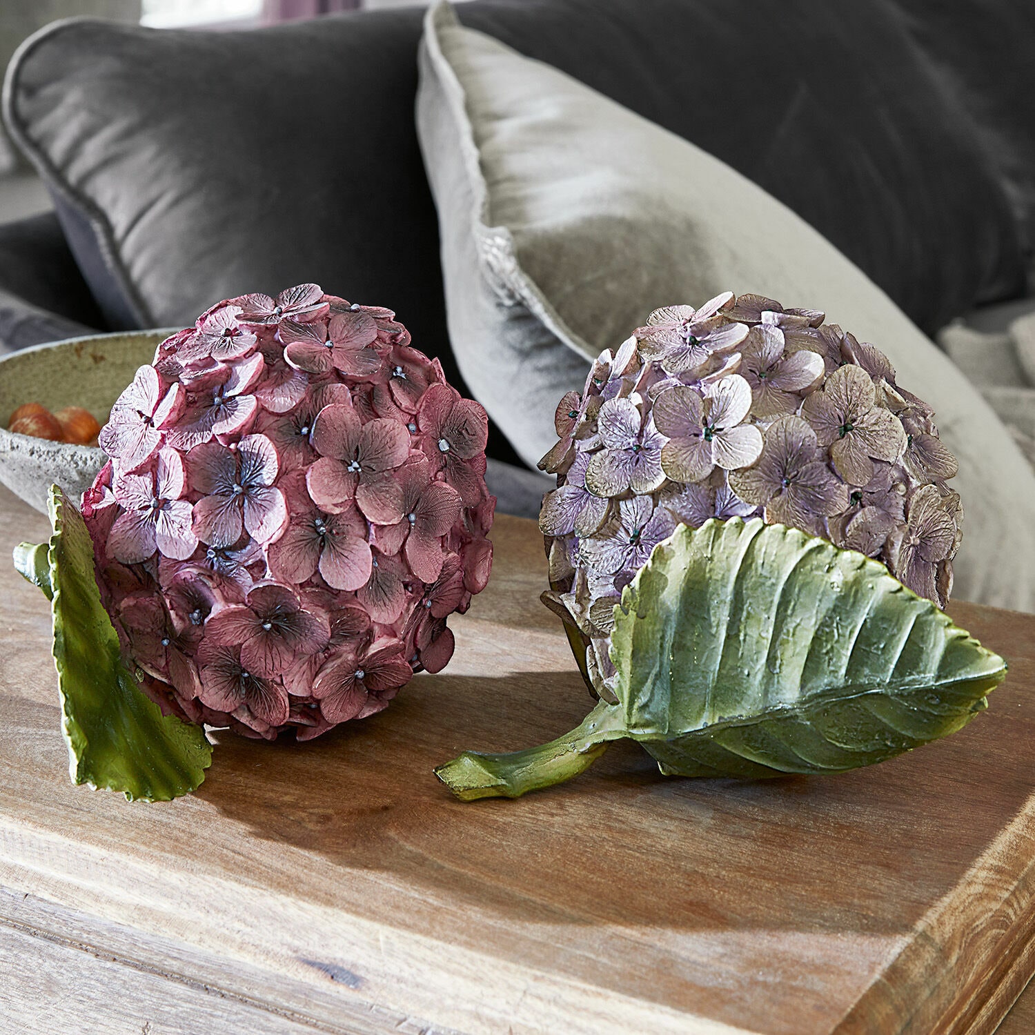 Dekoblume 2er Set Hortensie lila/pink