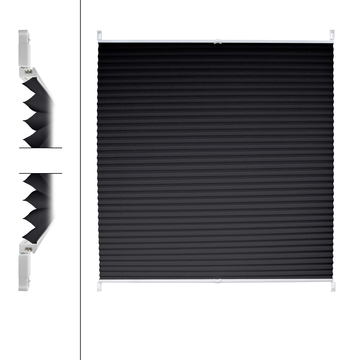 ECD Germany plisségordijn met klembevestigingen, geen boren nodig, 50x100 cm, zwart, ondoorzichtig, zon- en privacybescherming, plisségordijn met klembeugels voor ramen en deuren, EasyFix plisségordijn, lichtfilterend raamgordijn