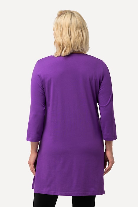 Longshirt, A-Linie, V-Ausschnitt, 3/4-Arm