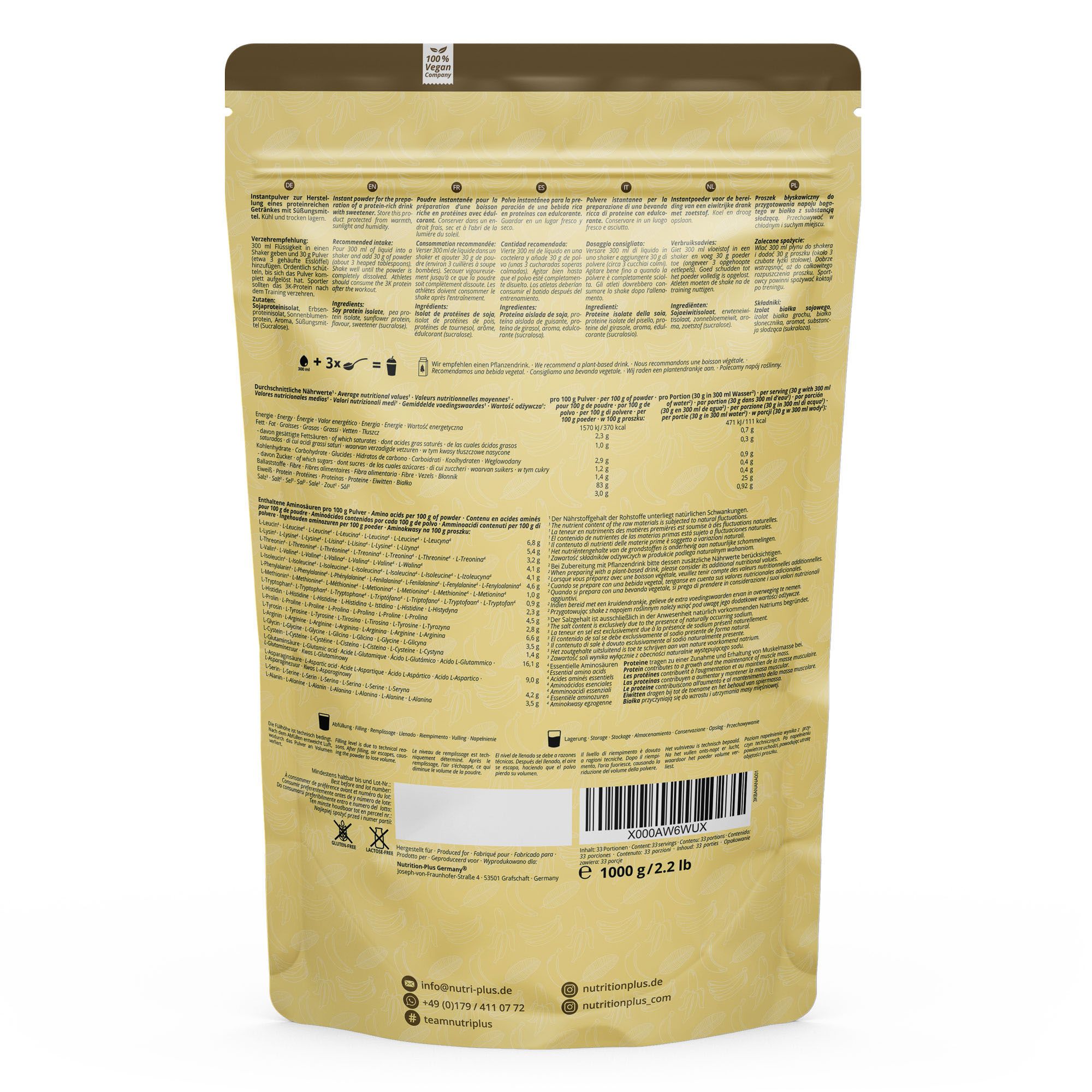 Nutri+ Vegan 3K Proteinpulver - Mehrkomponenten Protein