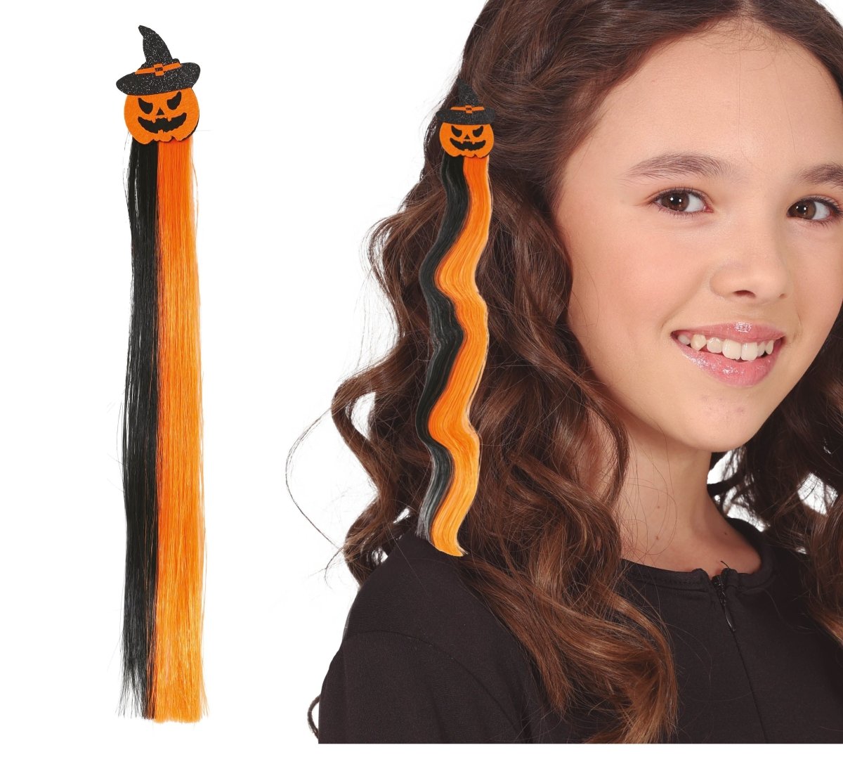 Halloween Hair Extension Zwart Oranje 40cm