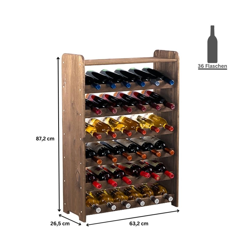 PROREGAL Wijnrek Pinot Vine C HxBxD 87,2 x 63,2 x 26,5 cm 36 Flessen Massief grenenhout Bruin Geolied