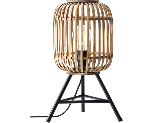 Tafellamp, 1-lichts, HxØ 41x30 cm, Woodrow naturel/bruin met snoerschakelaar