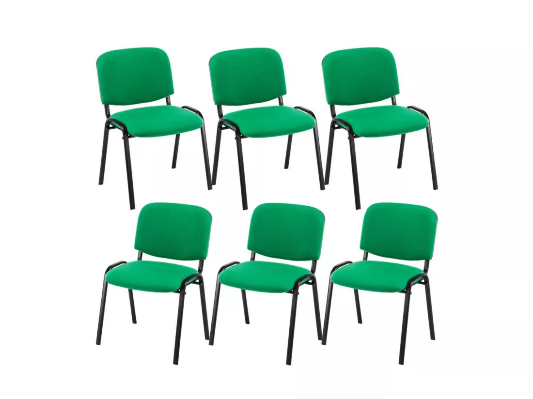 Lot de 6 Chaise de salle à manger - Tissu & Métal noir mat - Vert - Ken
