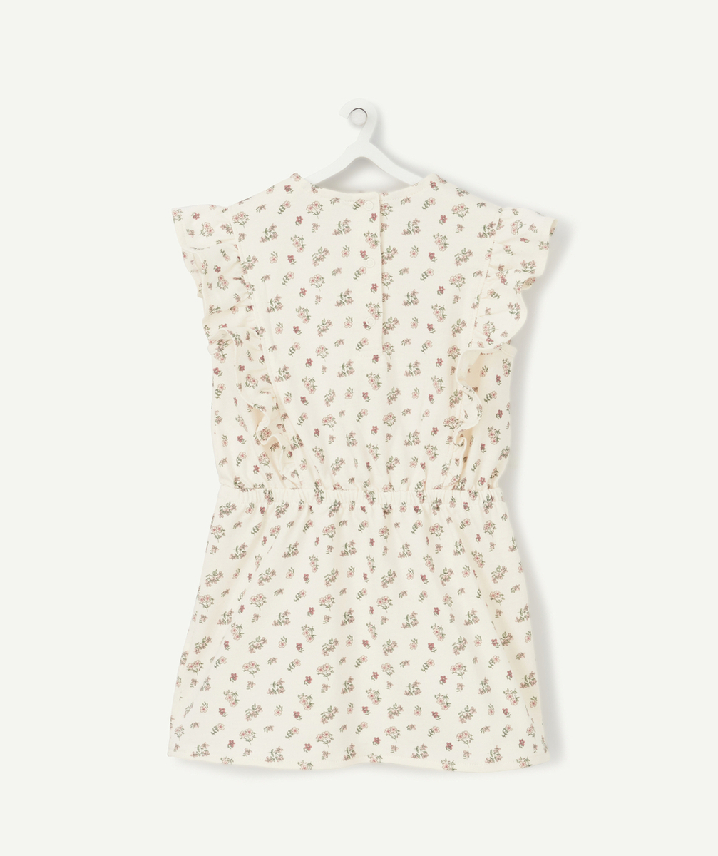 ROBE EN COTON ÉCRUE IMPRIMÉE FLEURIE ET VOLANTS BÉBÉ FILLE