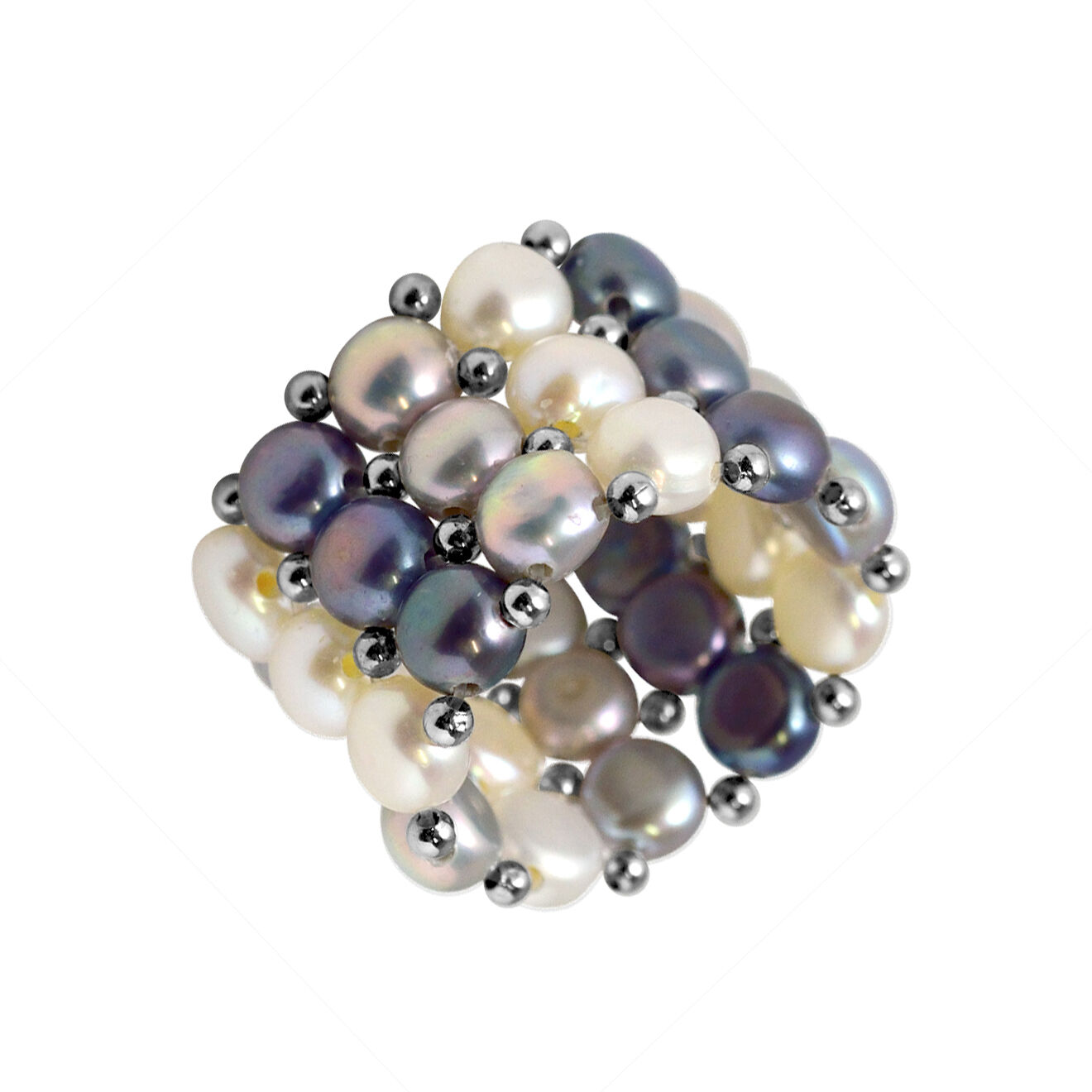 Mitzuko Bague Trois Rangs Perles d'Eau Douce blanc/gris/noir