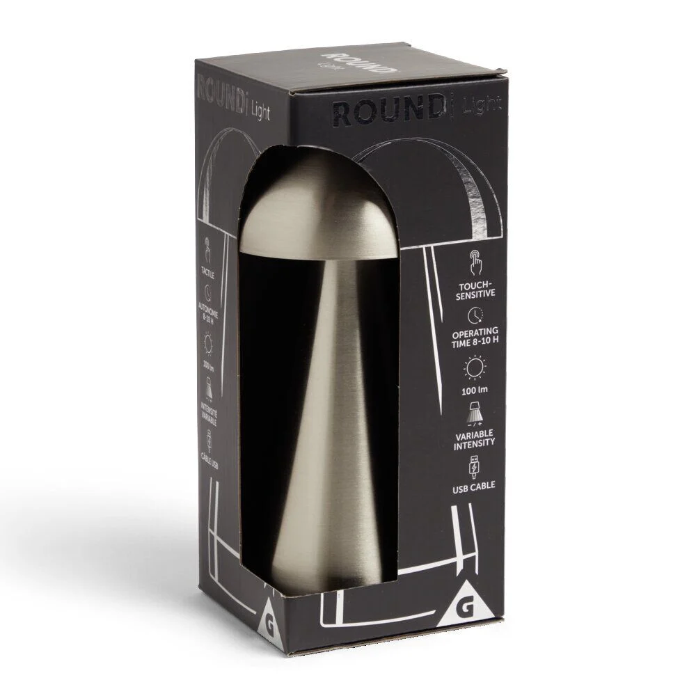 Lampe de table Roundi USB tactile grise Ø9,5xH22,5cm