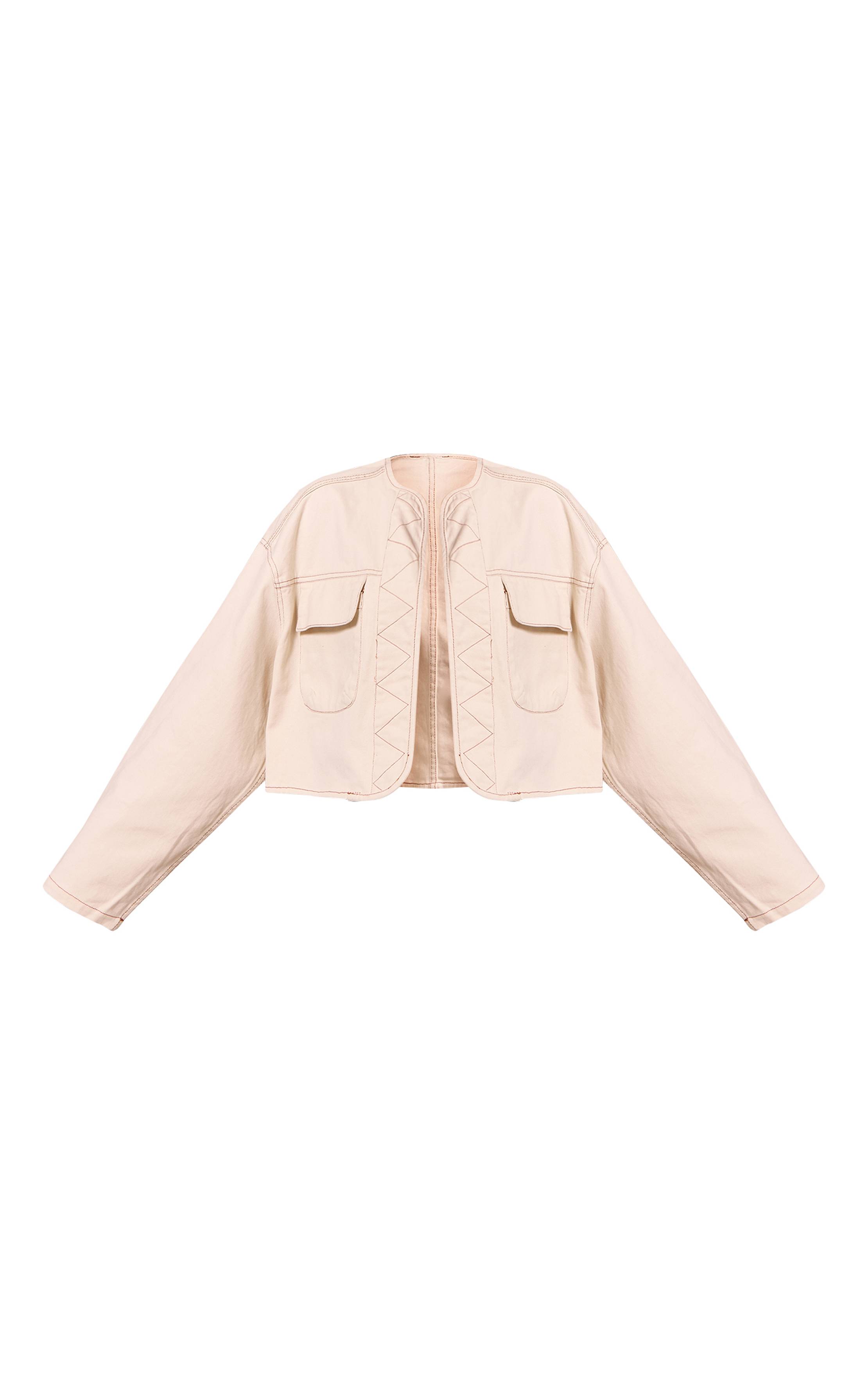 Ecru Veste En Jean Courte Bleu Clair À Ourlet Arrondi