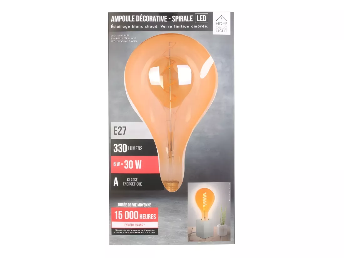 Ampoule goutte d'eau à led spirale ambrée 16 cm Unitaire