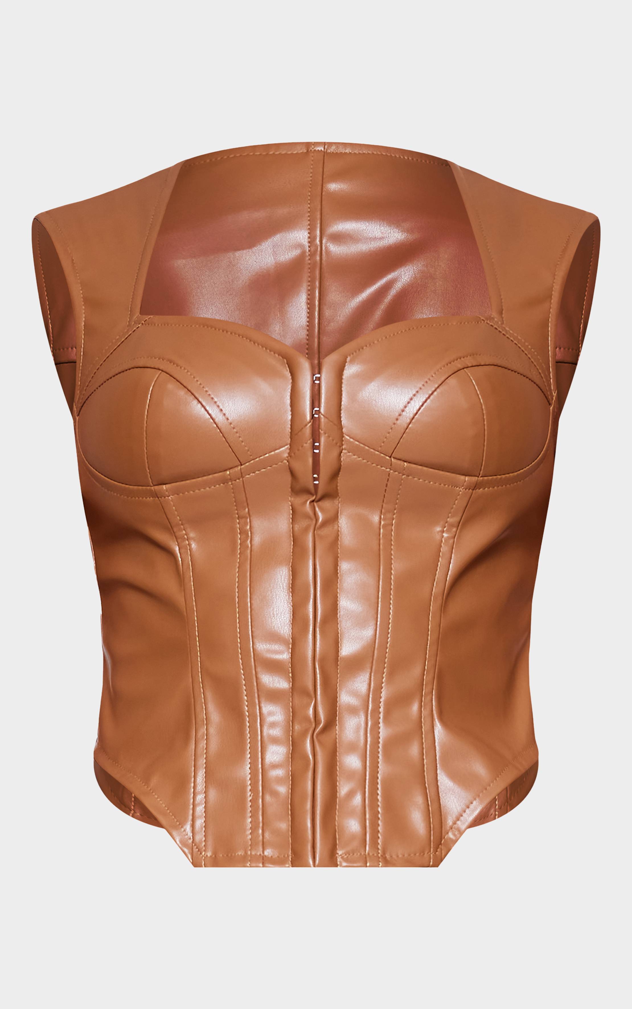Deep Stone Top Long Effet Corset En Synthétiquecuir Taupe