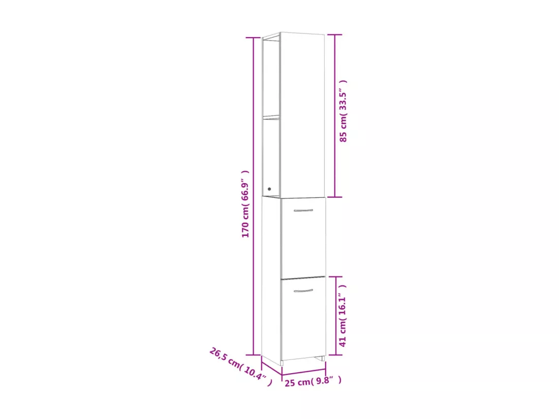 Armoire de bain chêne marron 25x26,5x170 cm bois d'ingénierie