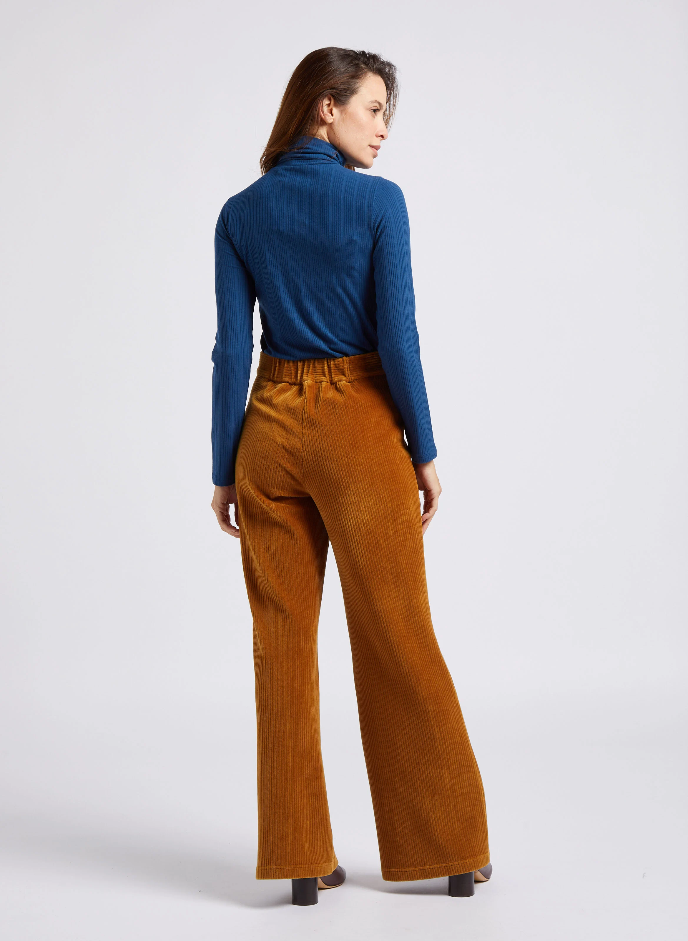 Pantalon flare en coton mélangé | Marron