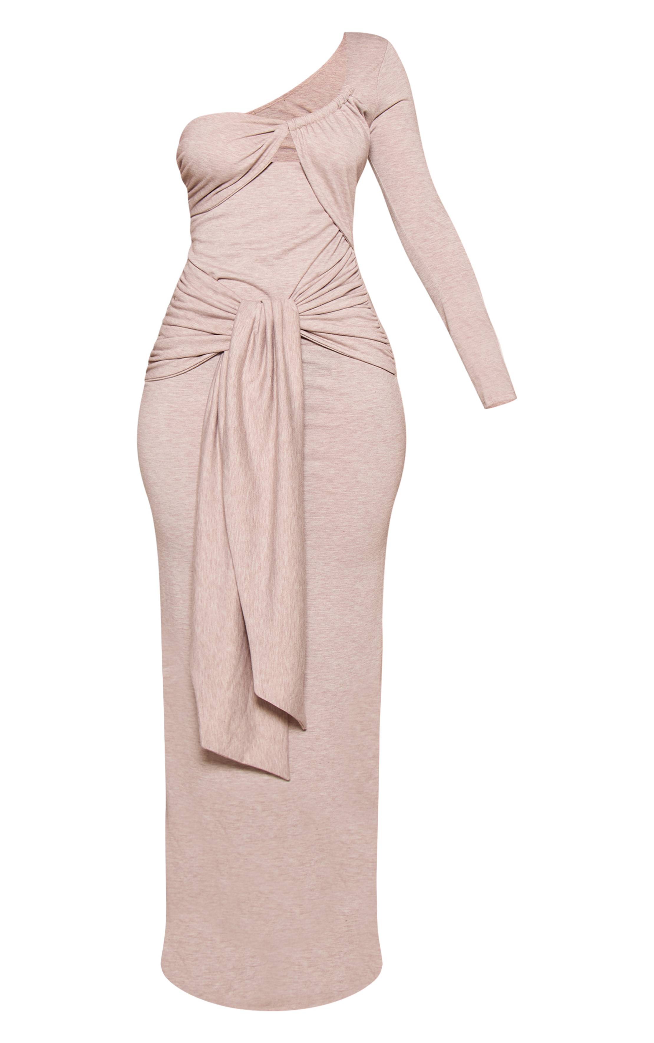 Gris Pierre Robe Maxi Asymétrique À Taille Nouée Petite
