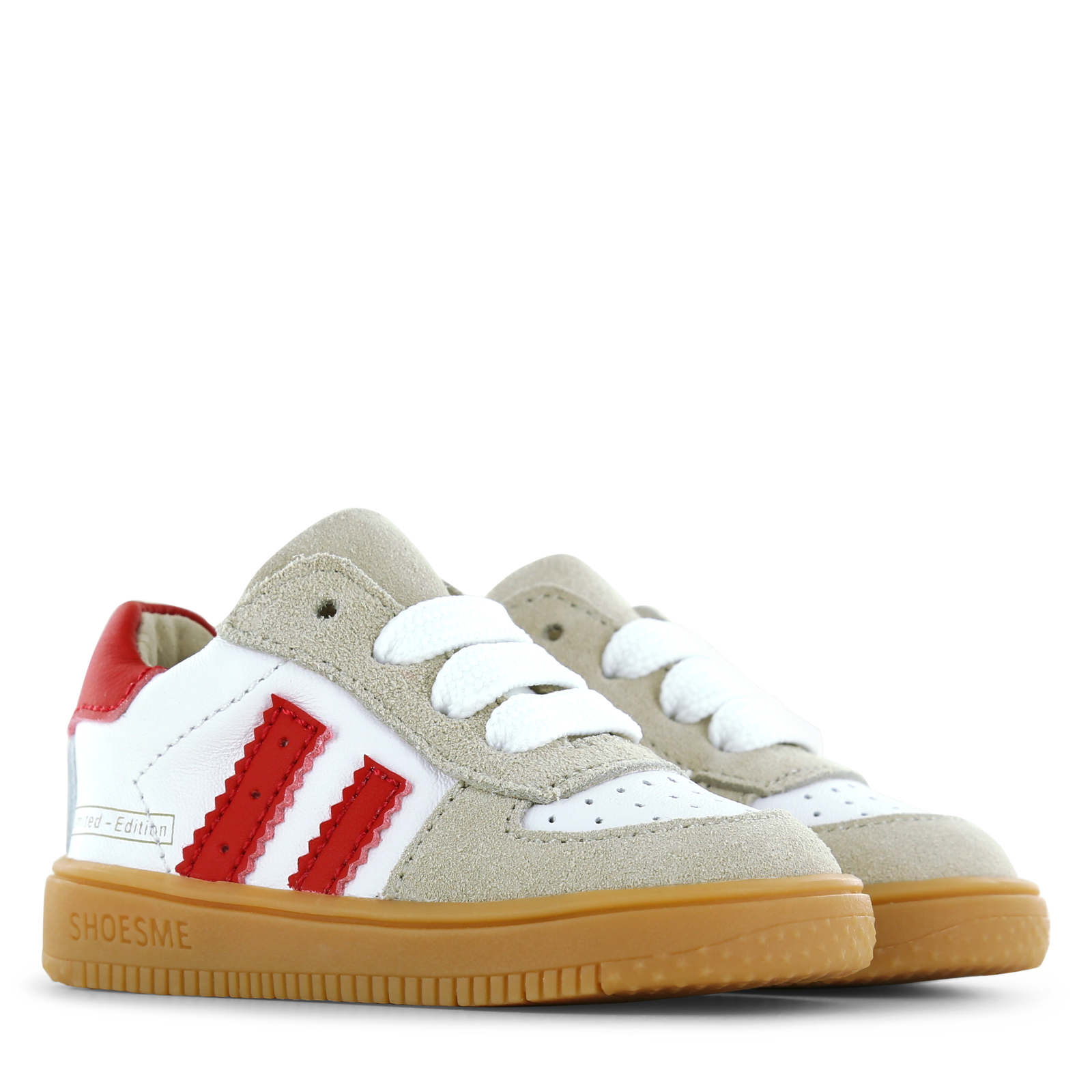 Shoesme wit-rood sneakertje Leer, Suède | Uni schoenen