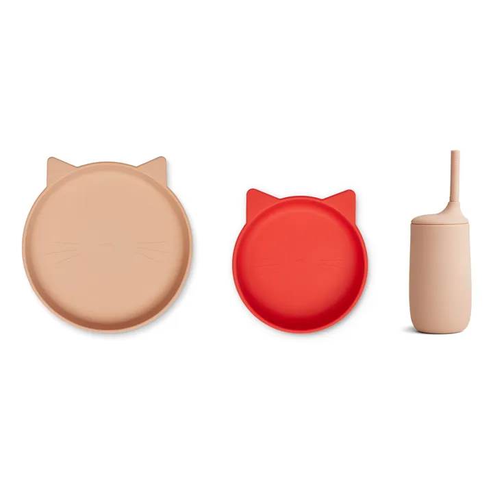 Liewood Set assiette, bol et gobelet avec paille Nathan en silicone | Rouge