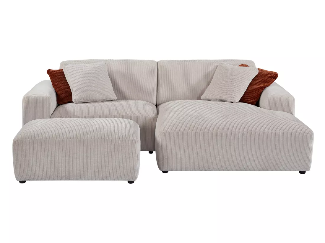 Canapé d'angle droit et pouf en velours côtelé beige TIRONO de Maison Céphy