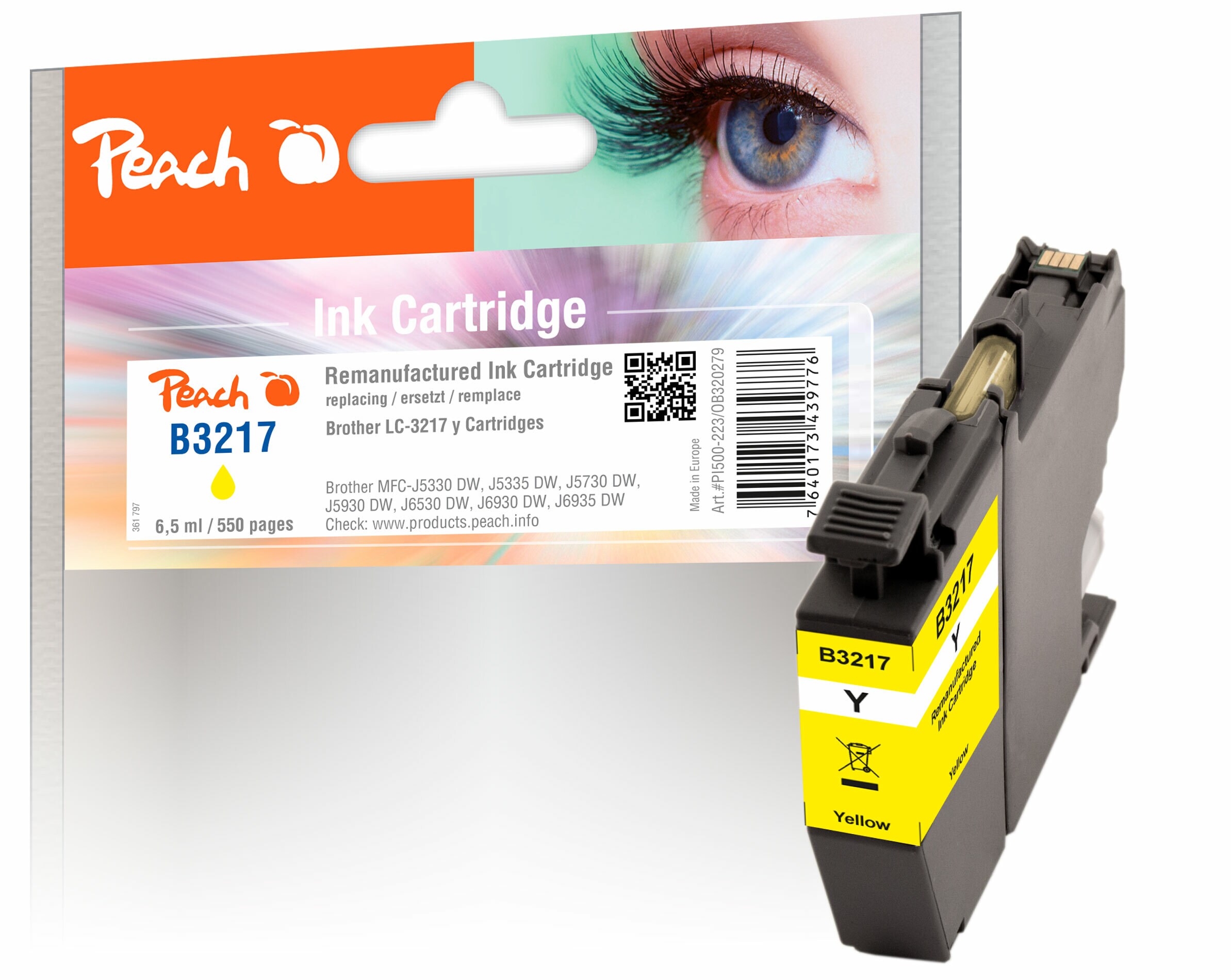 Peach B3217 Y Druckerpatrone ye ersetzt Brother LC-3217Y für z.B. Brother MFCJ 5730 DW, Brother MFCJ 5330 DW, Brother MFCJ 5335 DW (wiederaufbereitet)