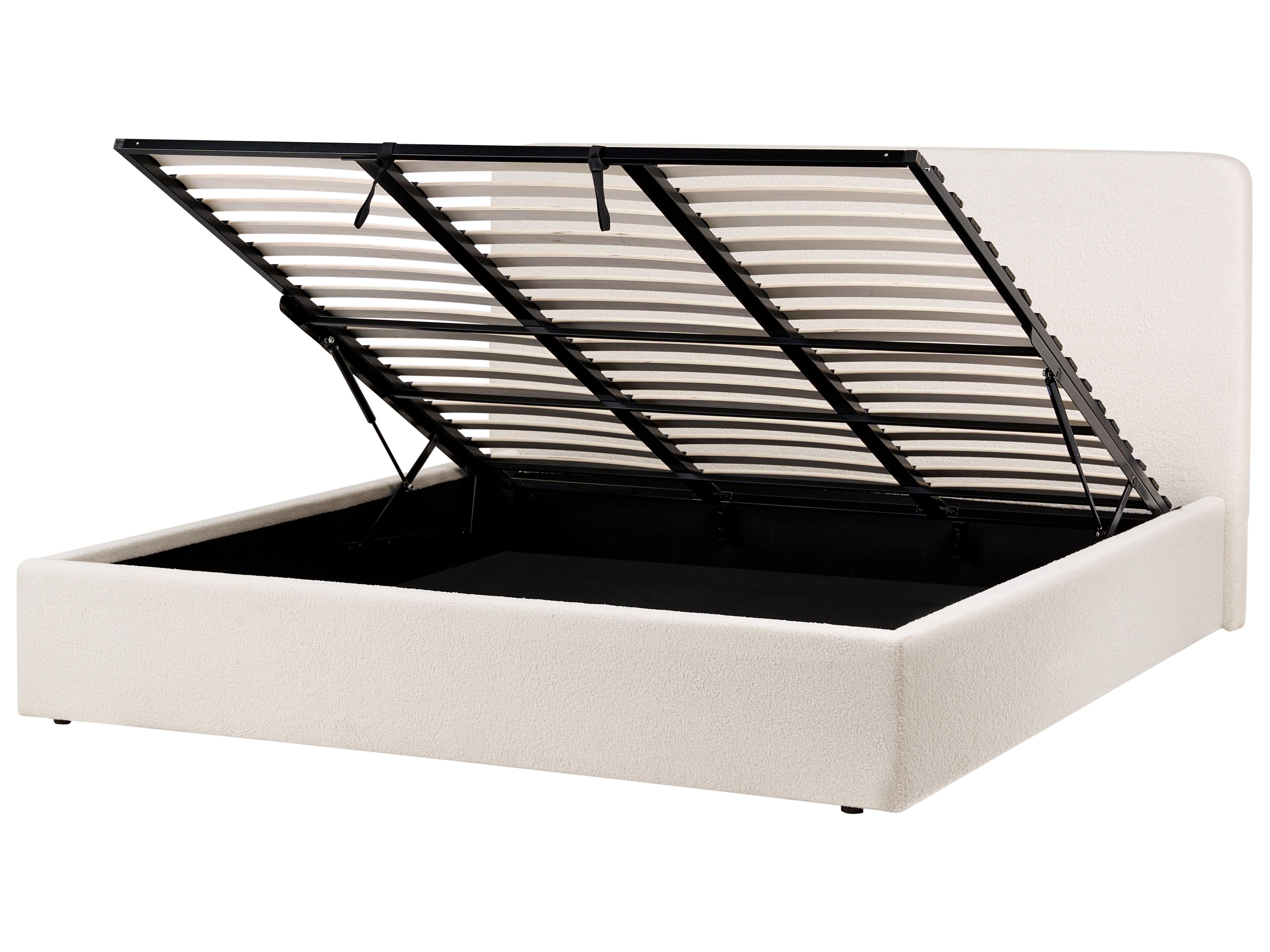 Bed met opbergruimte Bouclé BRENON 180 x 200 cm Gebroken wit