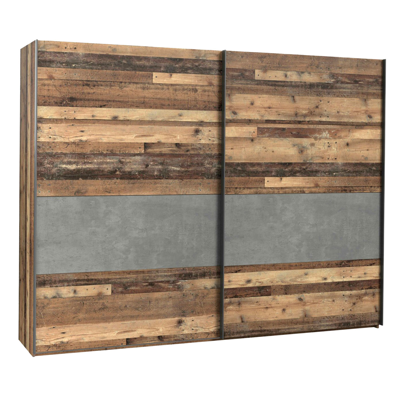 Schwebetürenschrank - Old Wood Vintage-Betonoptik - 2 Türen - 269,9 cm