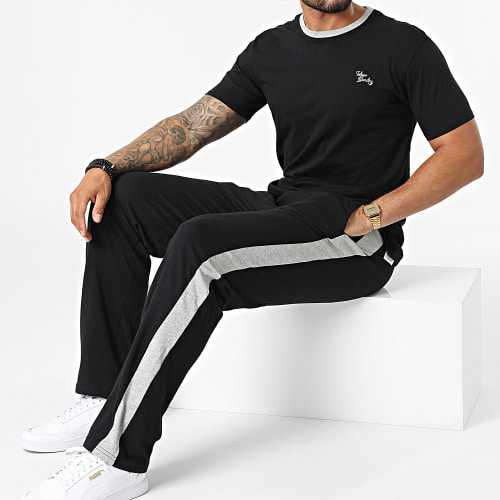 Ensemble Tee Shirt Et Pantalon Jogging A Bandes Changing Noir Gris Chiné