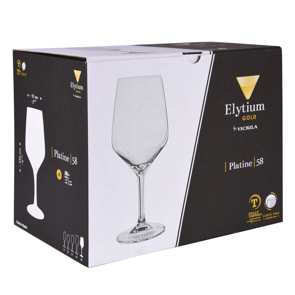 Boîte de 6 verres à pied trempés Platine 58 cl Vicrila