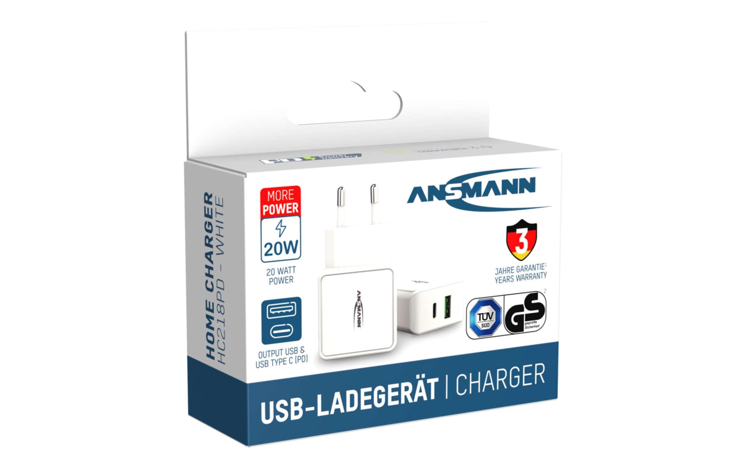 USB-Wandladegerät Home Charger HC218PD, 18 W, WeissLeistungsstarker Indoor USB-Ladeadapter