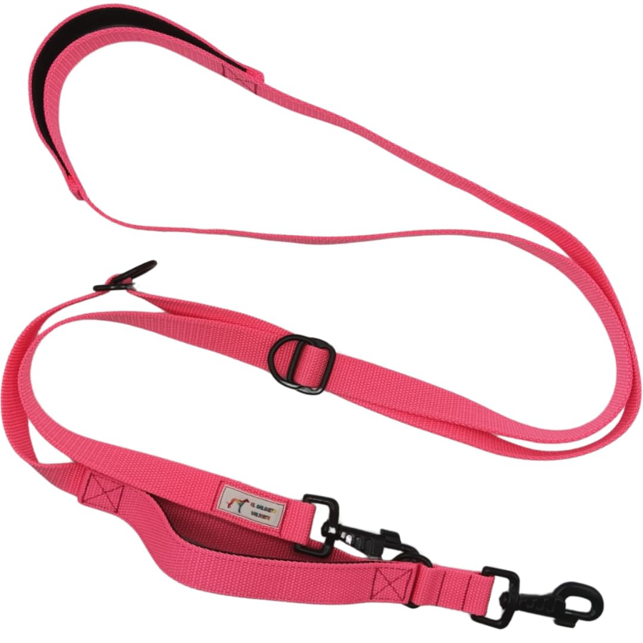 EGV - Guia para cães com múltiplas posições e alça dupla de neoprene. Guia para cães que permite o uso com as mãos livres, 2,5 metros de comprimento. (Rosa)