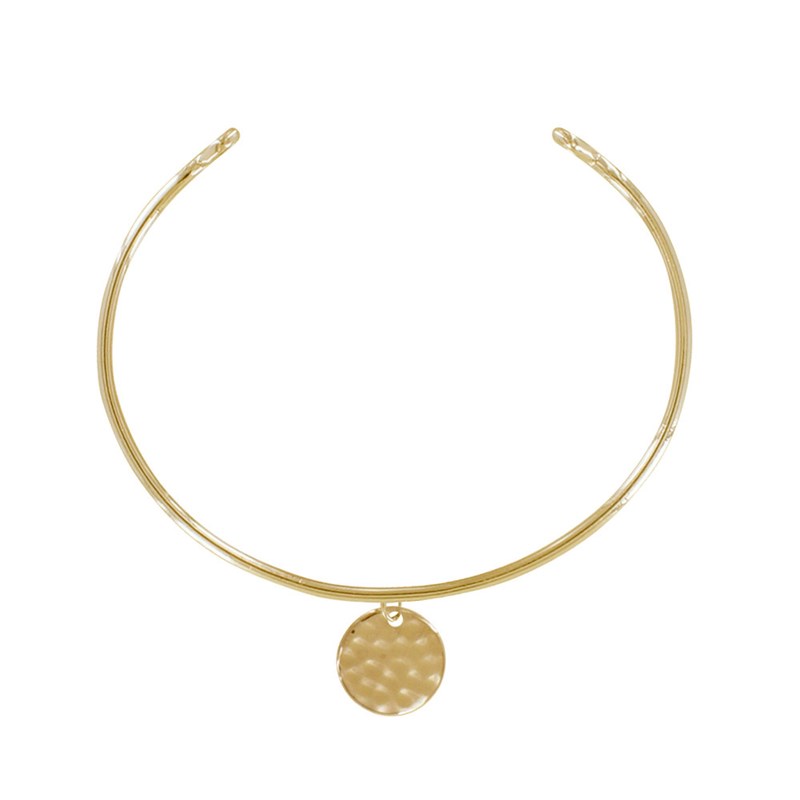 Bracelet Plaqué Or Demi Jonc Médaille Ronde Martelée
