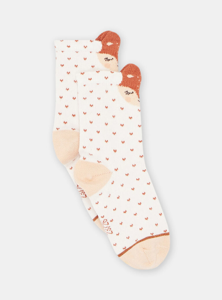 Chaussettes écrues à imprimé à pois et motifs renards bébé fille