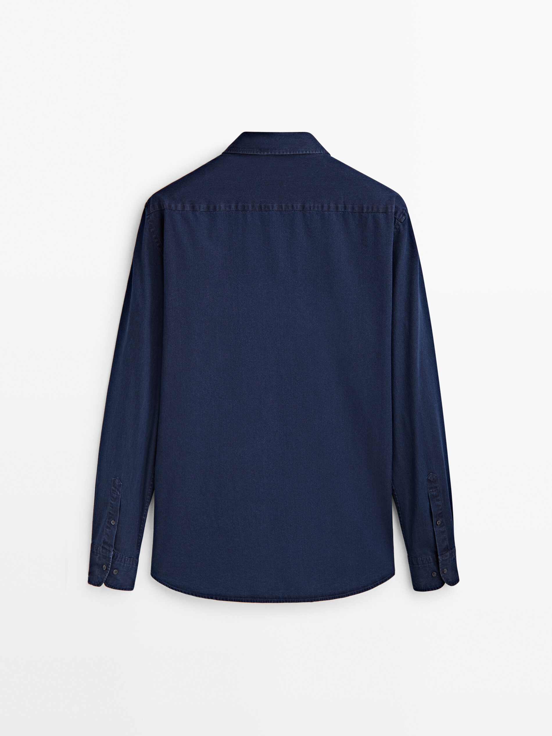 Camisa jeans 100% algodão, modelagem regular - AZUL ESCURO