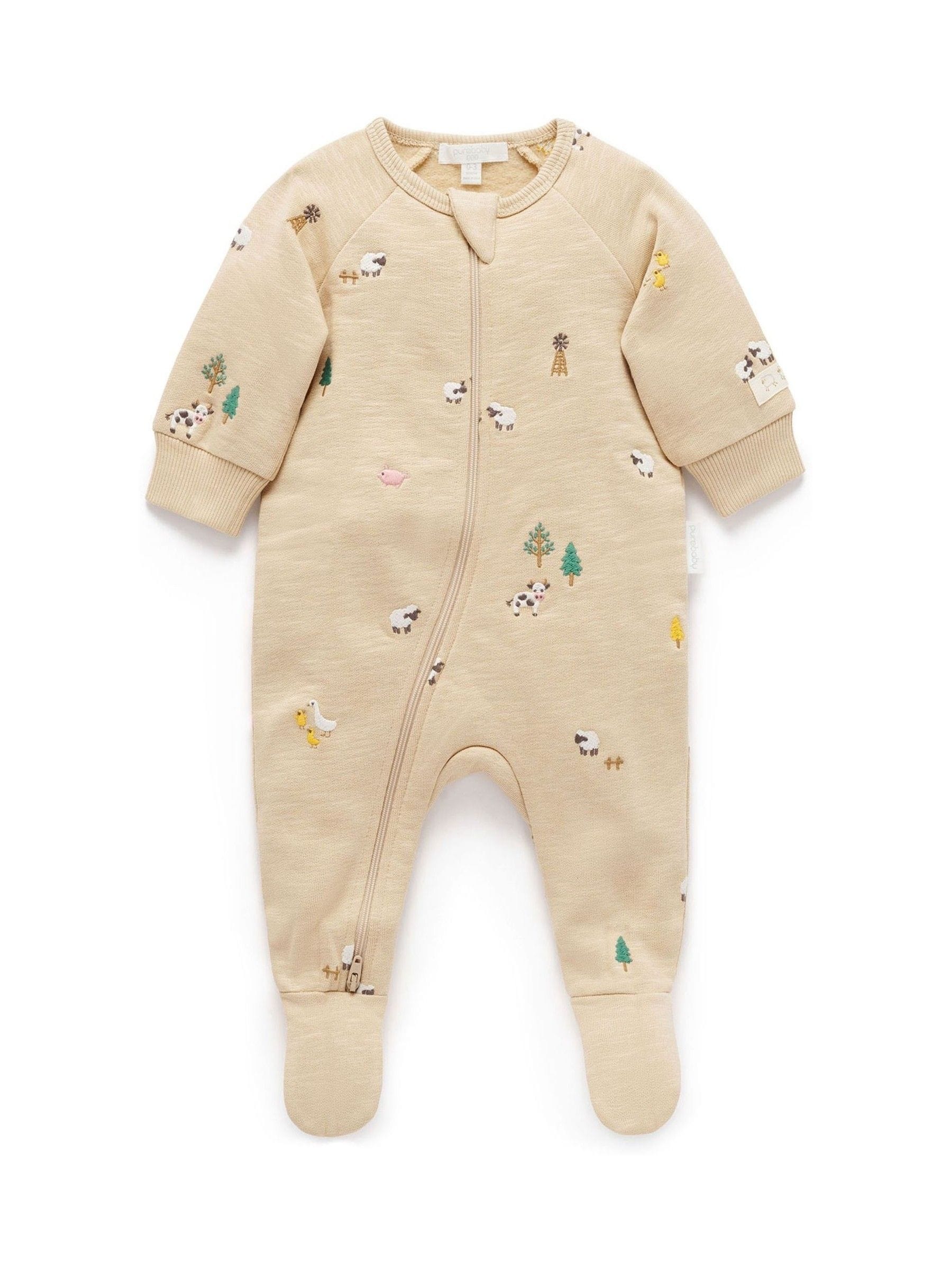 Natuurlijk - Purebaby Embroidered Fleece Sleepsuit