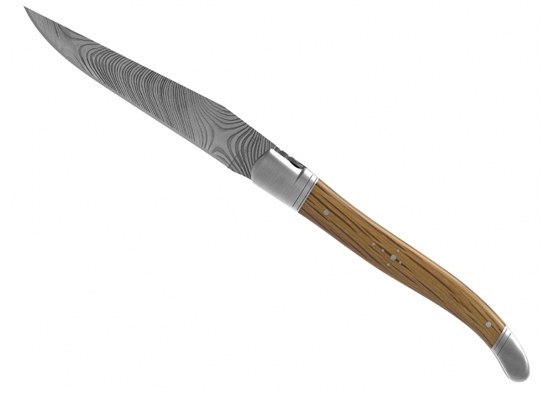 Couteau Laguiole collection damas avec un manche en bois de chêne et 2 mitres en acier inoxydable