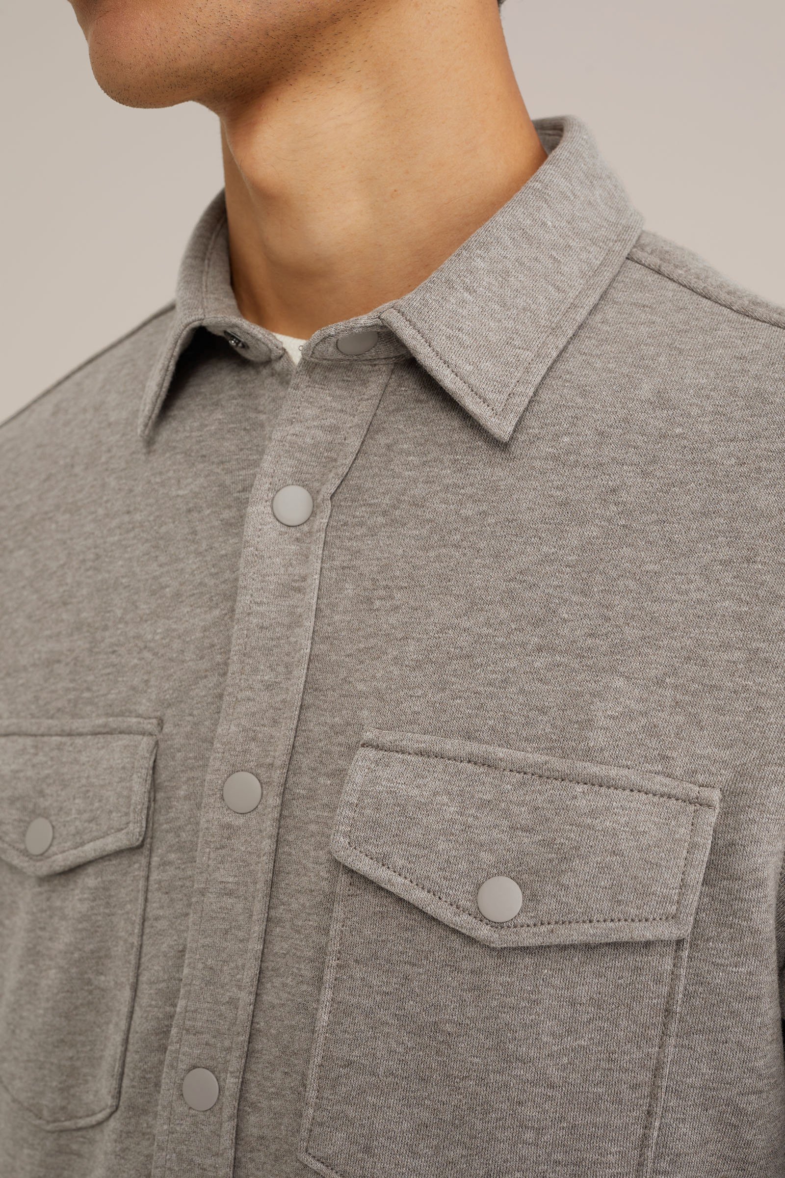 gebreid smart overshirt van katoenmix Fundamentals Lichtgrijs gemeleerd