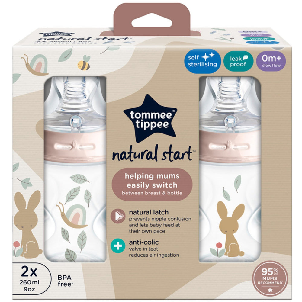 Køb Tommee Tippee Natural Start Baby Flaske 2 X 260 Ml - Deco Pink