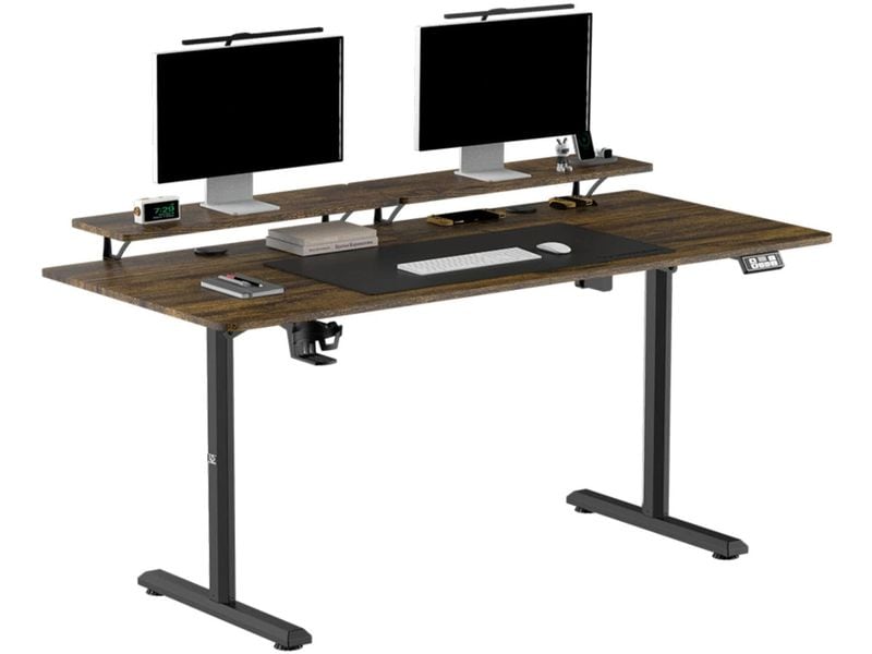 Ultradesk Gaming Tisch Higlander XXL Braun Stabiler Gaming-Tisch für bis zu zwei Monitore