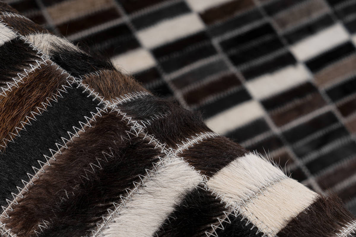 Lederteppich LAVIN 100 - schwarz-weiß - Patchwork - 80x150 cm