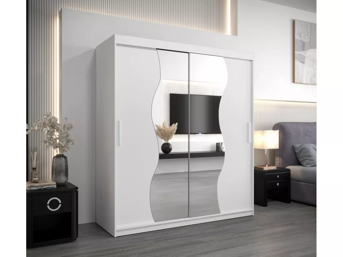 ARMOIRE MADRYT À PORTES COULISSANTES 200/180/62 2 Portes (Blanc/Blanc)