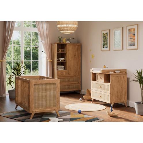 Chambre TRIO Lit 60x120 + Commode + Armoire MARELIA BOIS Naturel - THEO