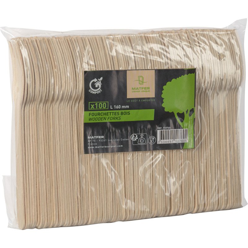Fourchette en bois L 160 mm - Paquet de 100