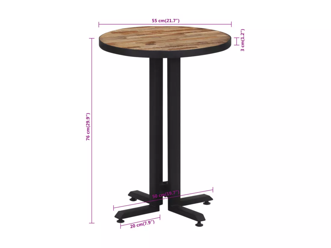Table de bistro ronde Ø55x76 cm teck de récupération massif