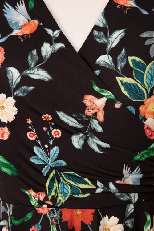 Vintage Chic for Topvintage Layla Floral Cross Over jurk in zwart