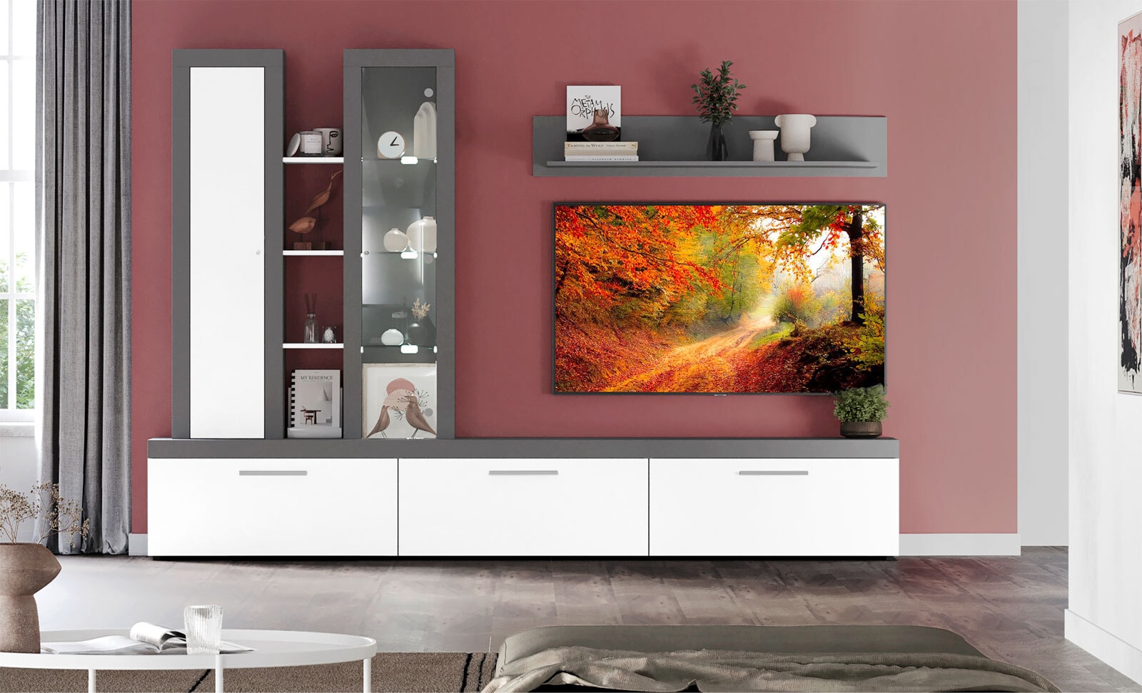 Wohnwand Orion Weiß/Anthrazit 270x185x40 cm