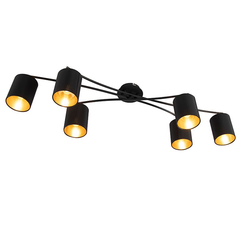 Moderne plafondlamp zwart 6-lichts - Lofty