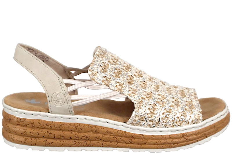 RIEKER SANDAL I BEIGE PU PÅ KILEHÆL