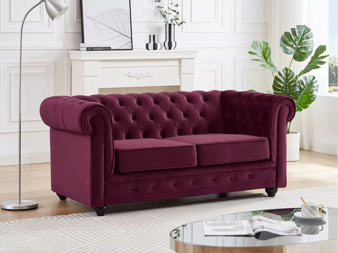 Canapé 2 places velours pourpre CHESTERFIELD