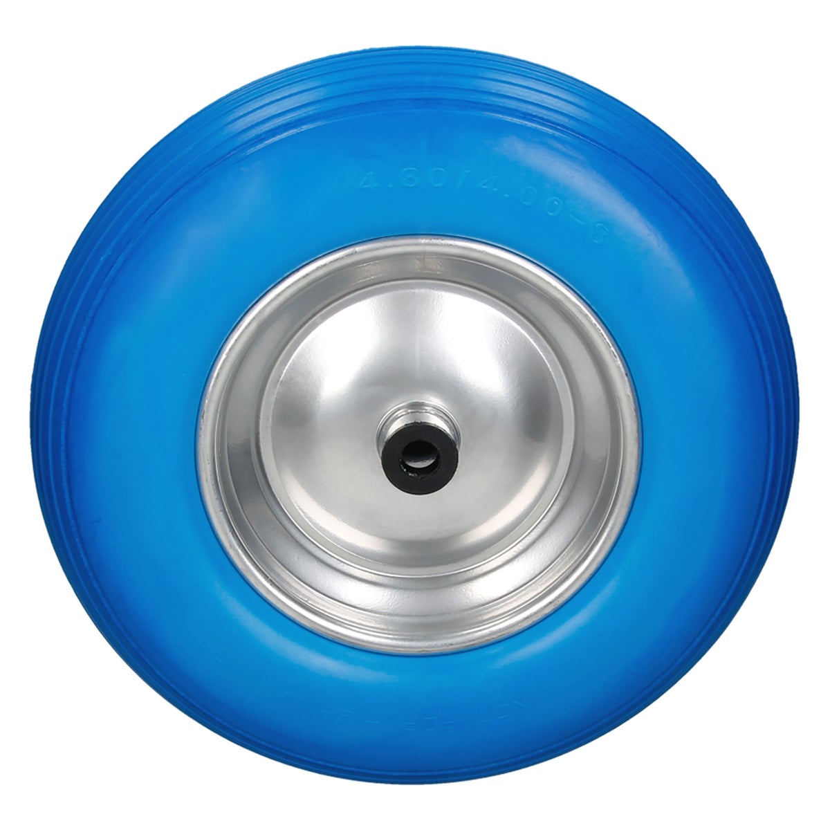 ECD Germany kruiwagenwiel van lekvrij massief PU-rubber, reservewiel met as, 4,80/4,00-8, diameter 390 mm, blauw, 200 kg, band met stalen velg, PU-wielband voor kruiwagens en tuinkarren