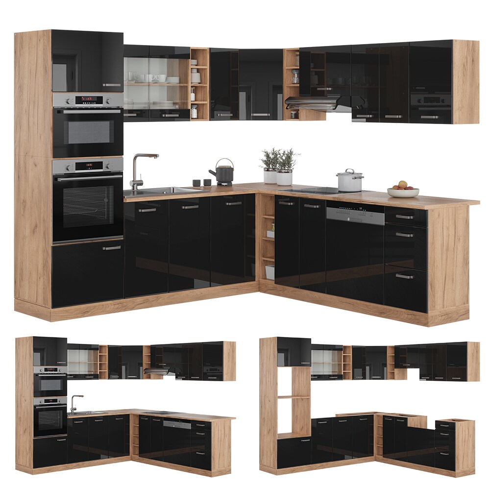 Vicco Eckküche R-Line Solid Eiche Schwarz 247x237 cm modern Küchenschränke Küchenmöbel